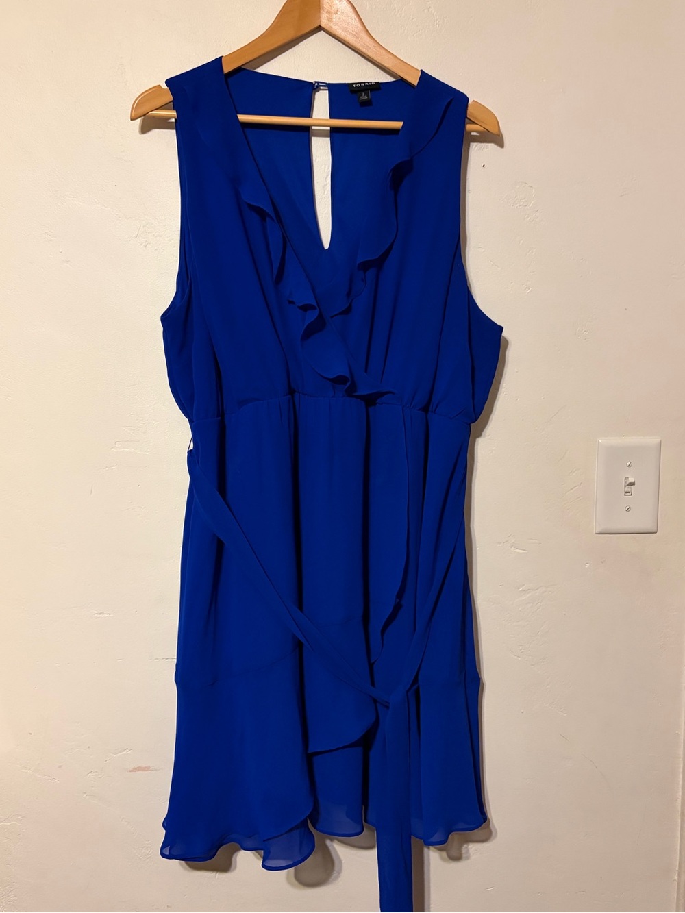 torrid Royal Blue Ruffle V-Neck Mini Dress with Waist Tie